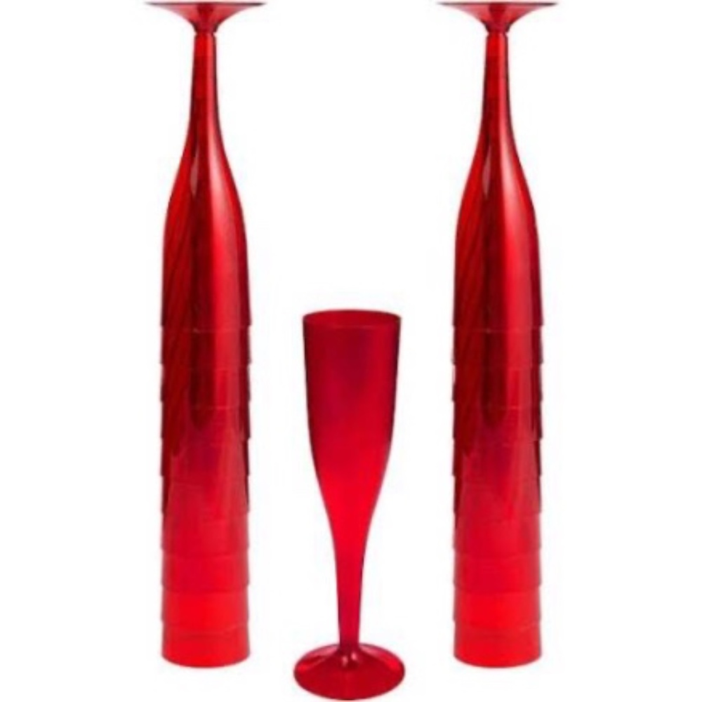 BRAND NEW sealed 20 pieces flute champagne plastic RED glasses (162ml)